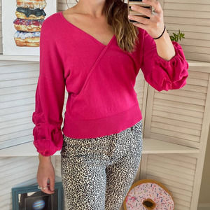 NY&CO pink gathered sleeve sweater
